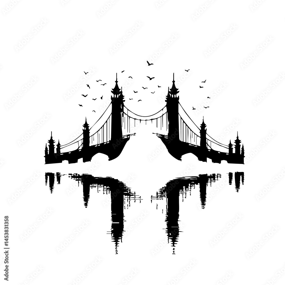 Obraz premium Serene Bridge Silhouette: A Black and White Landscape