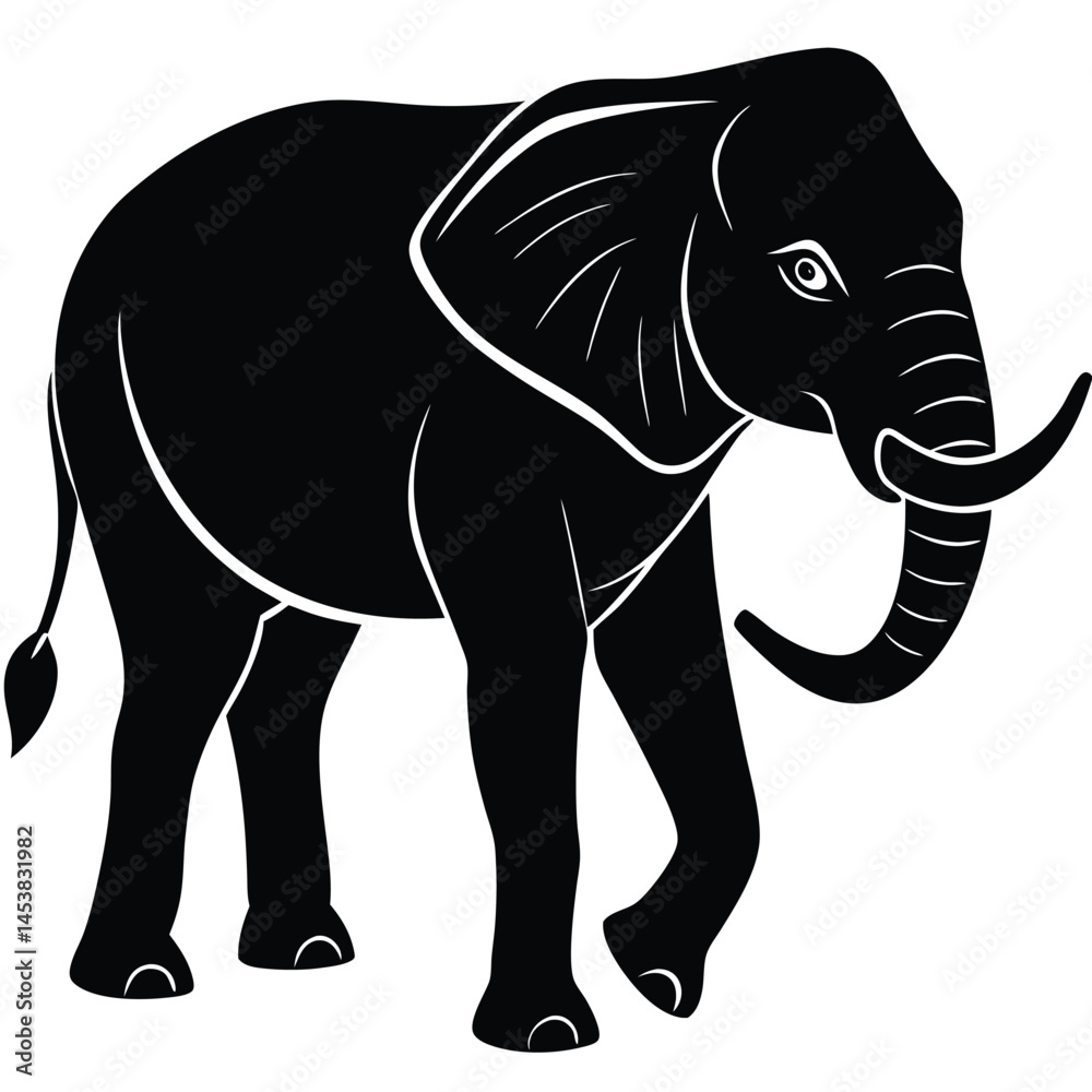Fototapeta premium elephant silhouette vector illustration, Elephant logo silhouette, Silhouette of animals in the savannah. African landscape scene. Vector horizontal seamless tropical background with elephants.