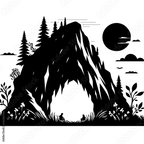 Serene Mountain Cave: A Peaceful Landscape