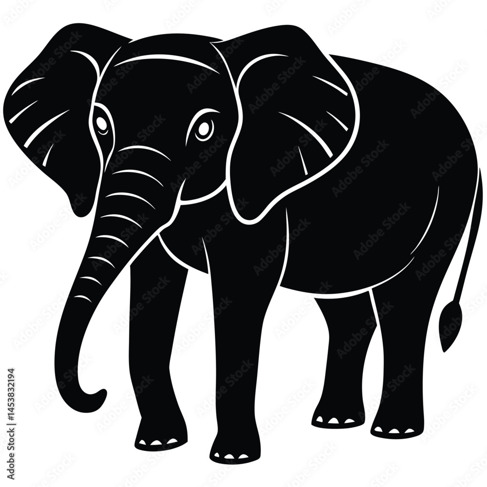 Naklejka premium elephant silhouette vector illustration, Elephant logo silhouette, Silhouette of animals in the savannah. African landscape scene. Vector horizontal seamless tropical background with elephants.