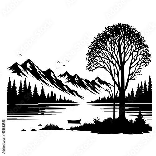 Majestic Mountain Lake Landscape: Serenity in Nature