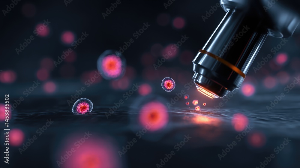 Fototapeta premium Microscopic View of Cells and Scientific Research under Microscope