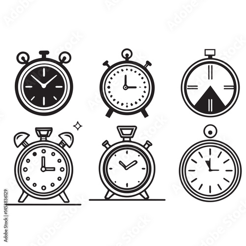 Set of Clock time icons with hands in increments of one hour