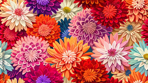 Flowers wall background with amazing red,orange,pink,purple,green and white chrysanthemum flowers ,Wedding decoration, hand made Beautiful flower wall 