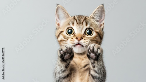 Cute tabby kitten with wide-eyed surprise