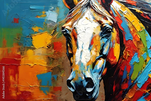 Abstract background texture brush strokes art painting horse colorful paint on canvas design create arts.