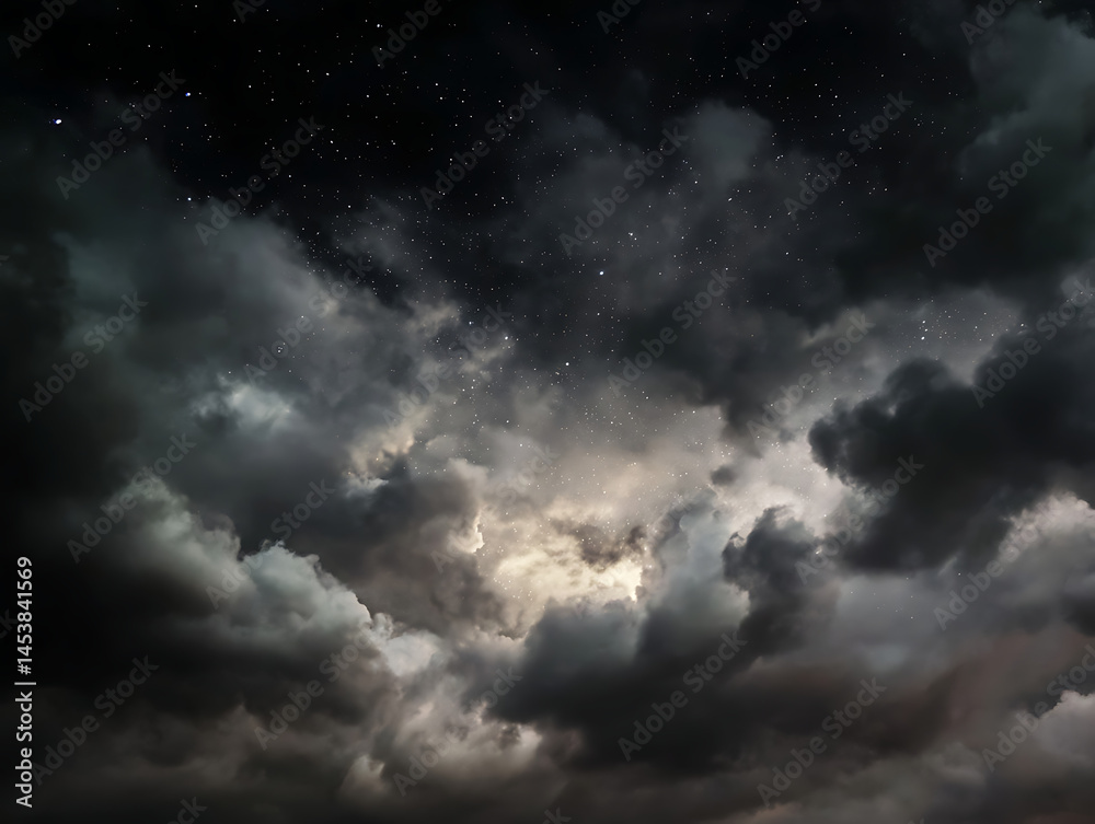 Obraz premium Black dramatic cloudscape in elegant night sky view
