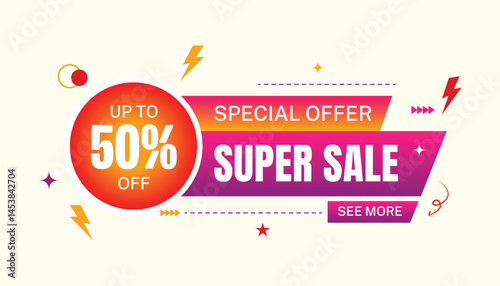 Super sale banner, Sale banner promotion template design with Yellow and red background.