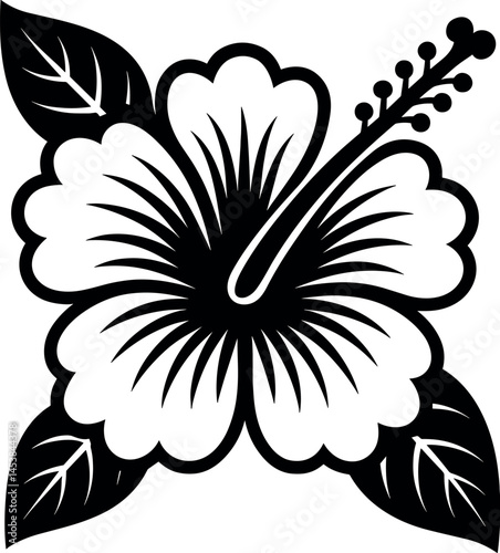 Hibiscus Flower vector black silhouette print design