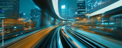 Sleek monorail glides through a futuristic cityscape, embodying advanced urban mobility and innovation.