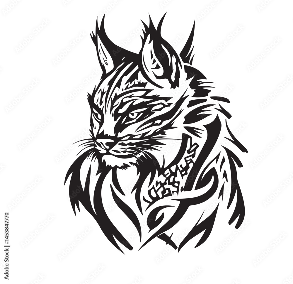 Fototapeta premium Aggressive_Lynx_Tribal_tattoo_design