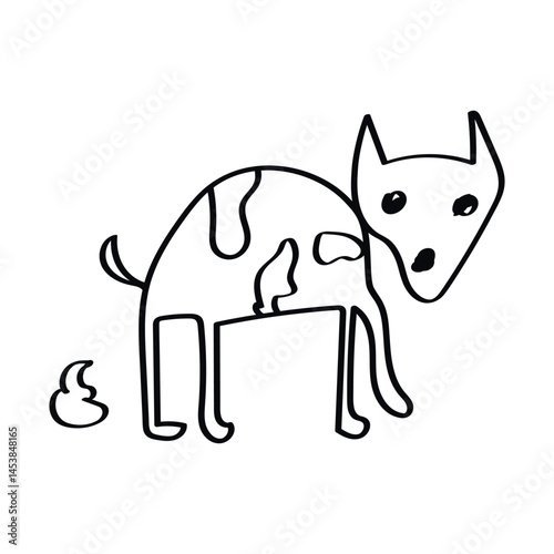 Hand-drawn a dog that poops sketch illustration. Doodle style vector art