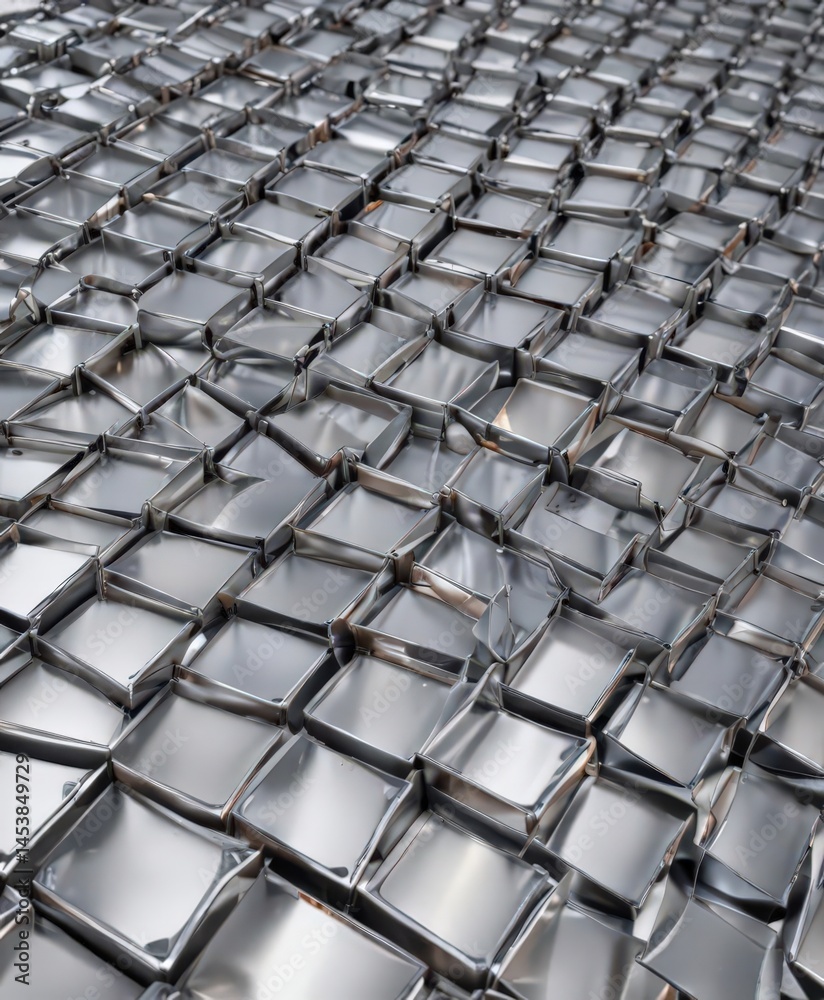 Naklejka premium Reflective silver steel, geometric grid pattern , pattern background, silver background