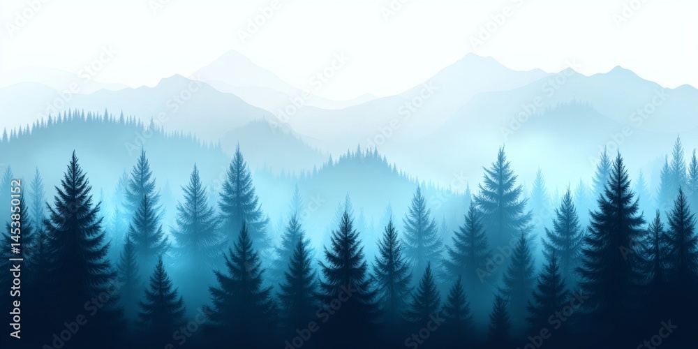 Fototapeta premium Misty Forest with Mountains in Background