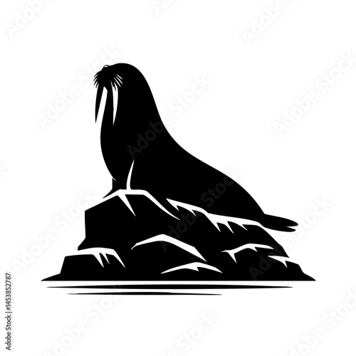 Walrus on Rock: Arctic Ocean Wildlife Silhouette