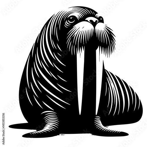 Majestic Walrus: A Black and White Illustration