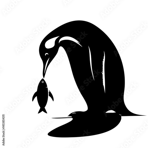 Penguin and Fish: A Black and White Minimalist Design