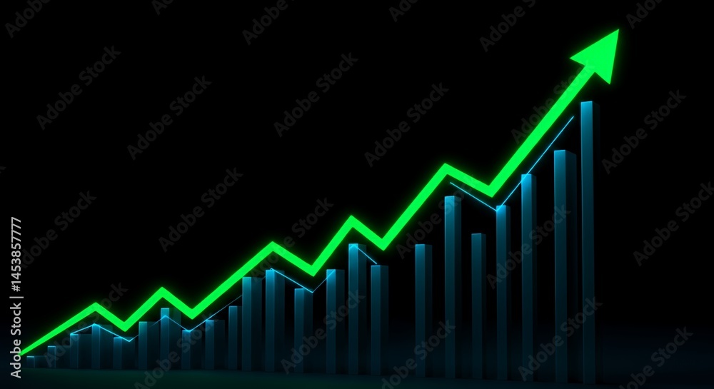 Ascending Growth: A 3D Render of a Financial Upward Trend Graph Ascending Growth: A 3D Render of a Financial Upward Trend Graph