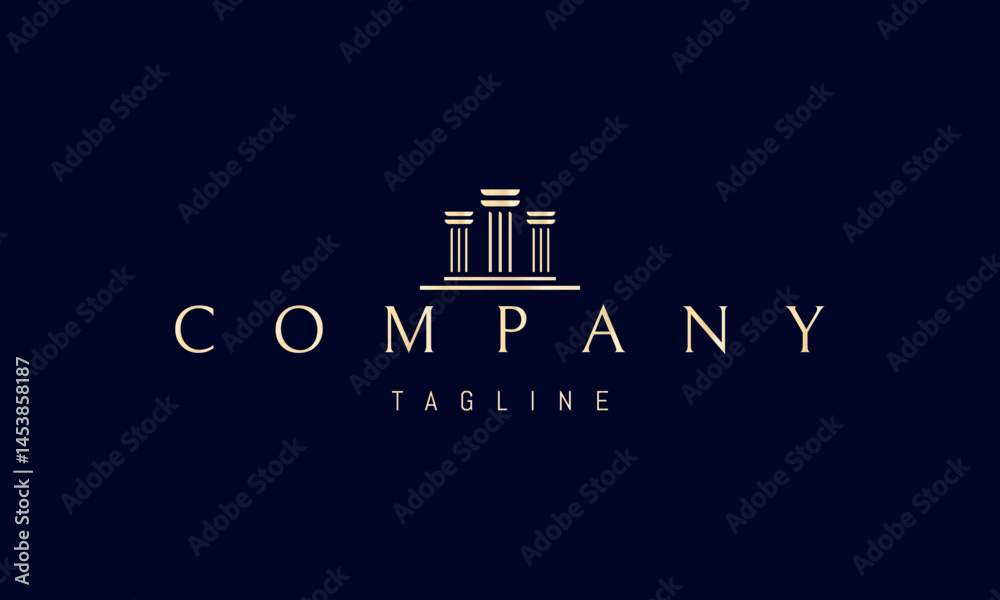 Fototapeta premium Vector golden logo with an abstract image of three columns on a pedestal.