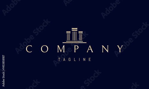 Vector golden logo with an abstract image of three columns on a pedestal.