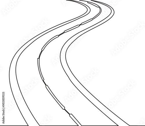 Continuous One Line Curved Road Path Vector Illustration, one line road drawing, editable stroke.
