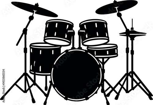 Drum Kit vector black silhouette print design