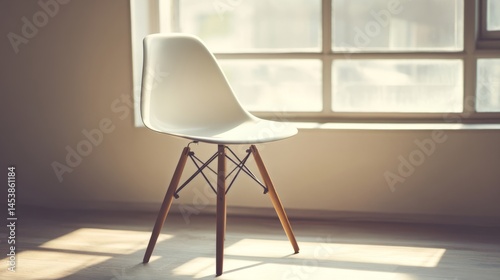 Retro plastic chair in a minimalist setting, soft natural light