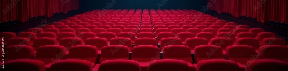 Fototapeta premium Rows of unoccupied red velvet theater seats, rich ambiance , movie theatre seats, dark