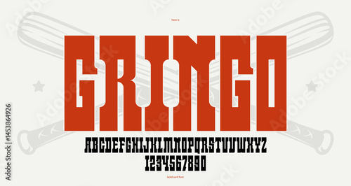 Massive serif font in American style, wild west saloon and western vector typography for logos, bold typeface in vintage America style, display font for posters and headlines.