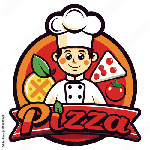 Cartoon Pizza Chef Logo with Pizza Slices.eps