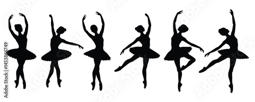 Ballerina silhouette collection, Dancing ballerina silhouette, Woman classic choreography dancer, Silhouette of ballerina dancing ballet, isolated on white background