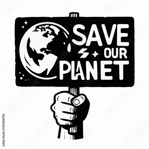 Black and White SVG of Climate Change Protest Sign