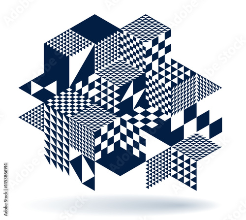 Abstract vector geometric background created with 3D cubes and shapes in isometric perspective, abstract city architecture, polygonal abstraction art, cubic style.