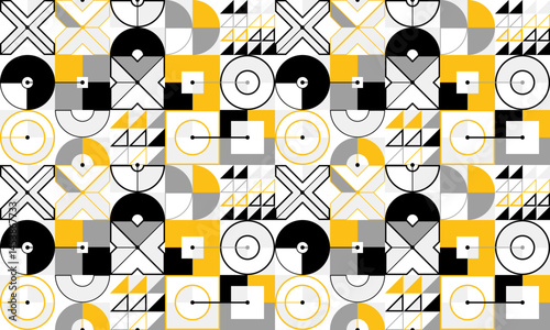Seamless vector abstract background in yellow color, geometric seamless pattern, tiling endless wallpaper with geometrical shapes structure.