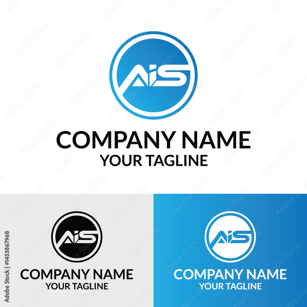 Initial AIS letter, modern typography, rounded circle-shaped vector logo design template Initial AIS letter, modern typography, rounded circle-shaped vector logo design template