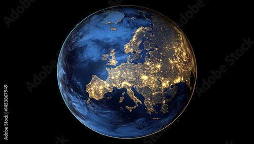 Planet Earth View from Space with European Map Outline and Borders photo