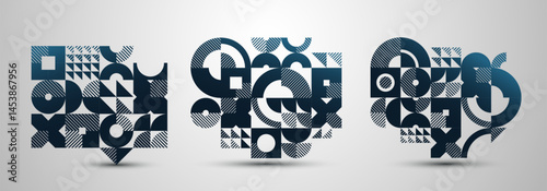 Abstract Bauhaus graphic design set, vector abstract background modern geometric pattern, geometry motif of art wallpapers, tiles compositions collection.