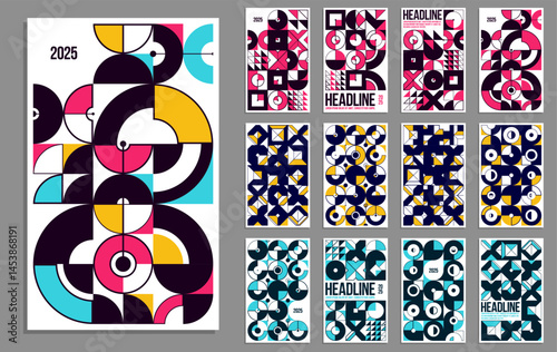Bauhaus covers design, vector set geometric patterns abstract backgrounds collection, design templates for flyers, booklets and advertising, retro construct style graphics.