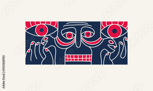 Abstract face vector art, illustration of face stylized artistic style, human abstraction art, surreal and bizarre portrait.