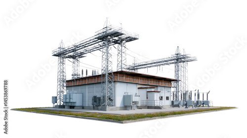 Power Station's Infrastructure: A modern power station showcases intricate designs and functional aspects, symbolizing sustainable energy infrastructure. 