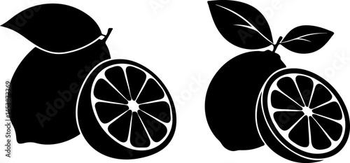 Lemon and Lime Slice Silhouette Vector Set