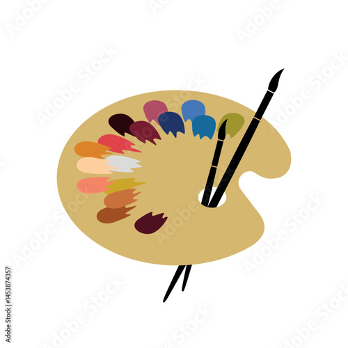 Palette, paints and brushes. An attribute of an artist or a creative workshop. Indicates a change in the theme, background, or color palette of an application or interface. 