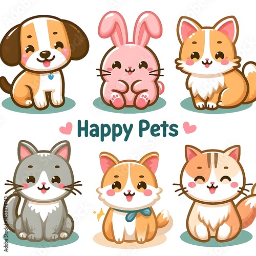 Kawaii Animals Clipart Bundle – Cute Puppy, Bunny with Bow, and Kitten with Cupcake and Carrot for Crafting, Sublimation, and Nursery Decor.