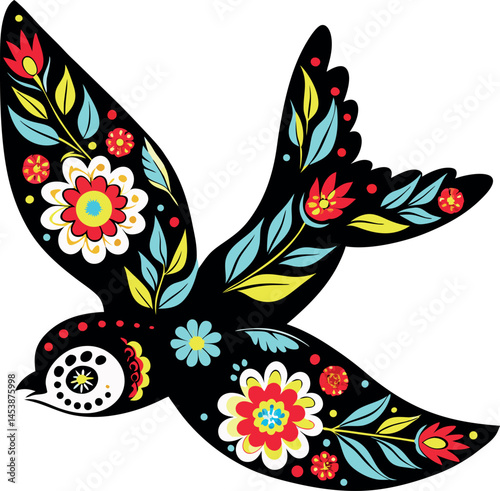 day of the dead bird colorful floral patterns me vector illustration