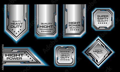Silver banner label blue light technology futuristic cyber geometric style design modern for product computer quality on black background vector