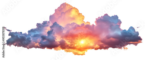 Dramatic cloudscape illuminated by a golden sunset on transparent background png cutout