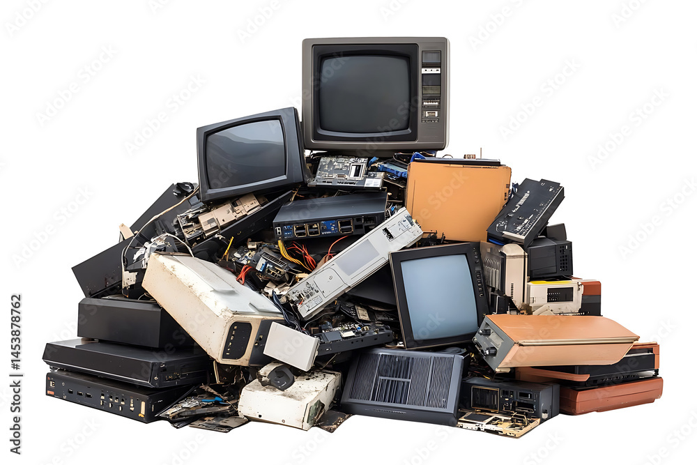 Ταπετσαρία Pile of discarded obsolete electronic devices e waste on transparent background