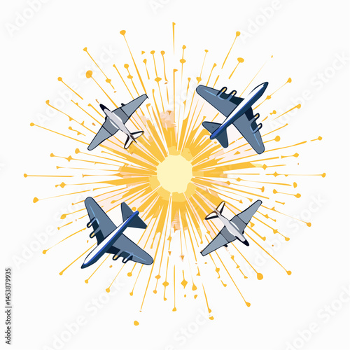 Image of fighter plane with sonic boom on white isolated background generated with AI
