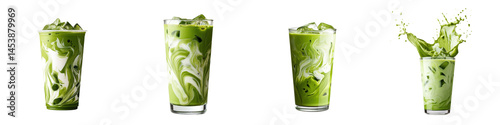Refreshing green matcha drinks for summer,ice-cold beverages with rich flavors, perfect for cafes, restaurants, and food photography.