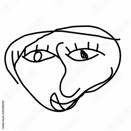 Abstract grunge line minimalist brush face. Abstract face portrait, Modern contemporary art, trendy continuous drawing. Cubism artistic linear portrait.